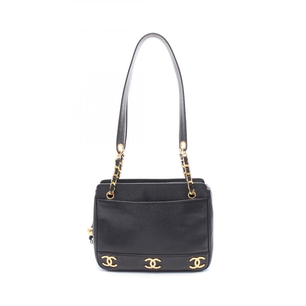 Chanel Triple Coco Mark Shoulder Bag Leather Grained Calfskin Black